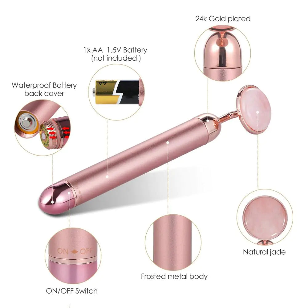 Electric Face Roller with Rose Quartz and Gold Stick