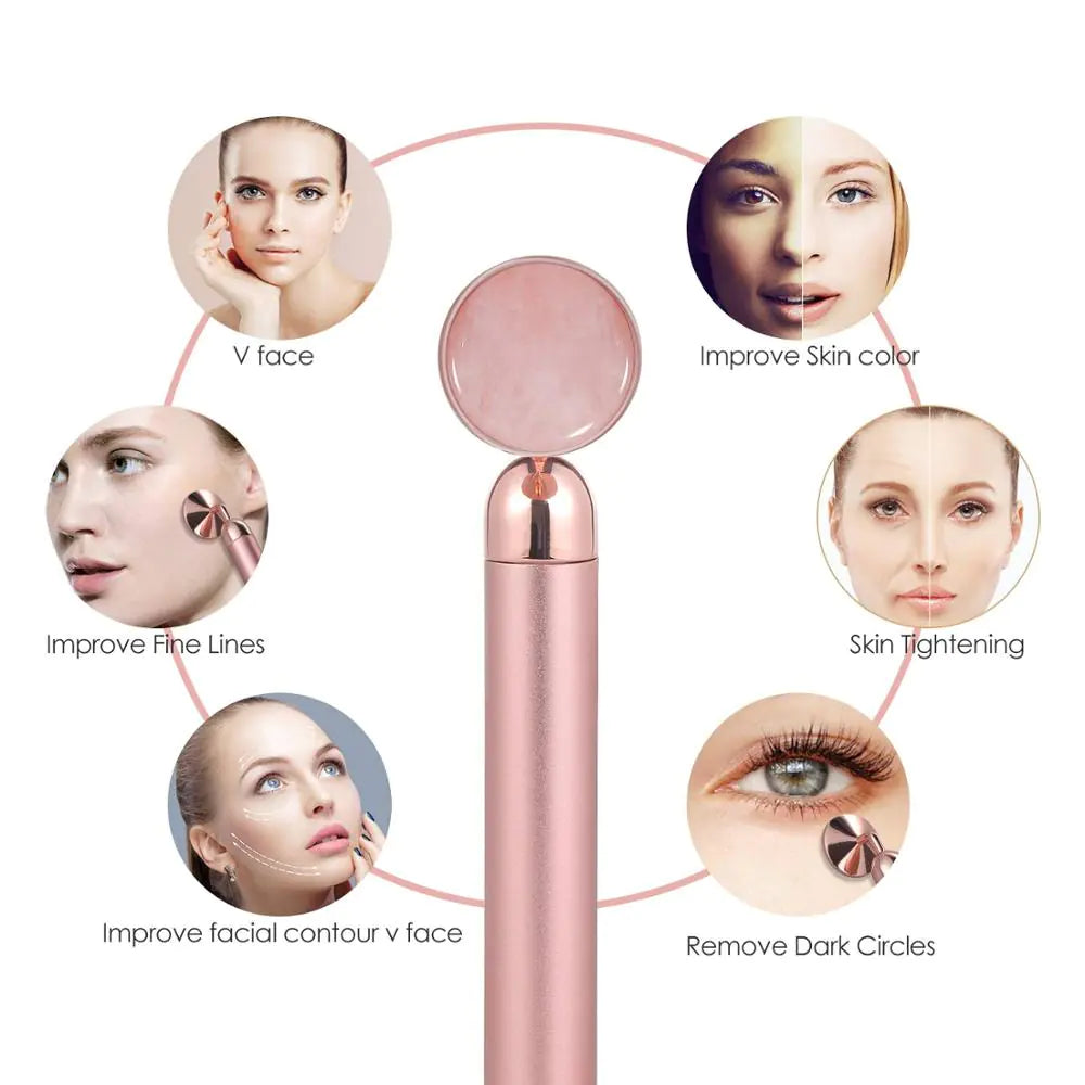 Electric Face Roller with Rose Quartz and Gold Stick