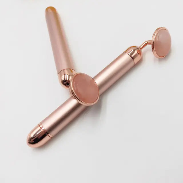 Electric Face Roller with Rose Quartz and Gold Stick